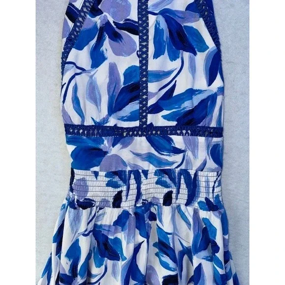 Abel The Label Floral Halter Maxi Dress Size L Pink White Rayon Open Back Summer - Picture 3 of 8